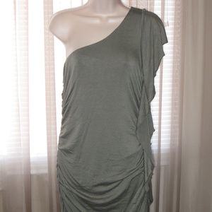 SAPA Olive Green One Shoulder Stretch Dress